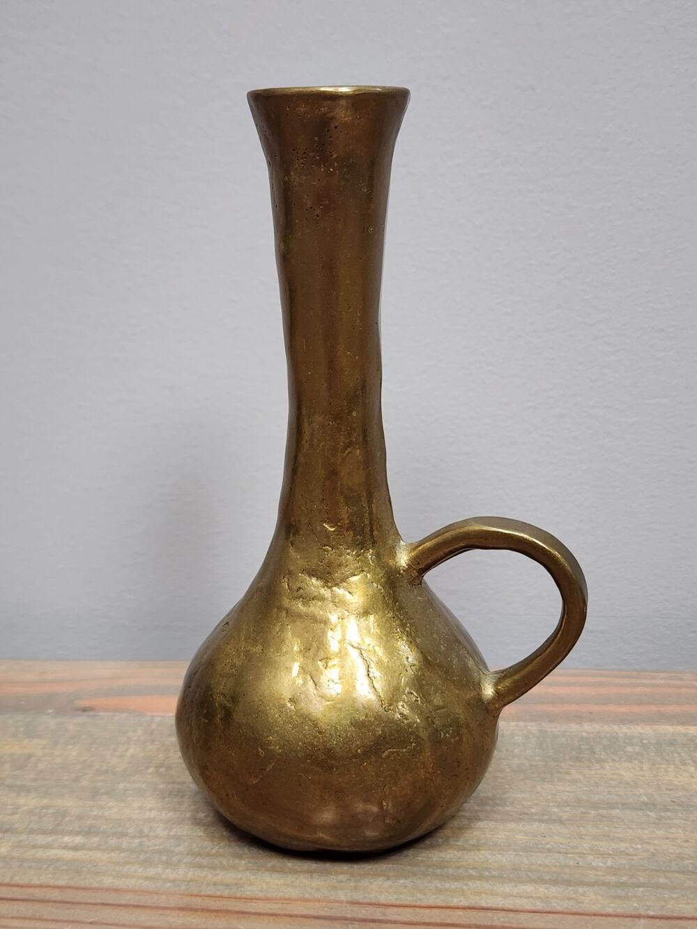 Vintage Solid Brass 5 3/4" Vase Handled Flower Bud Vase
